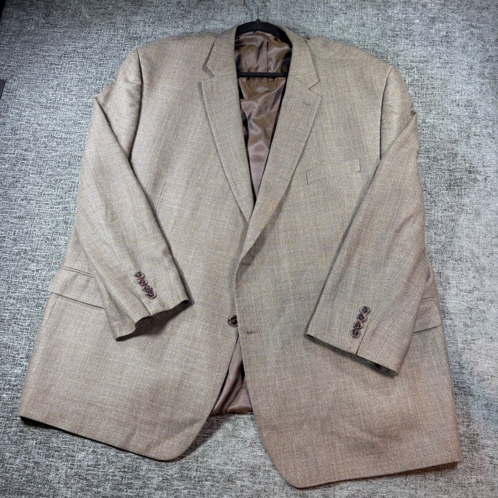 Lauren Ralph Lauren Blazer Mens 54R Tan Silk Wool Glen Plaid Sport Coat
